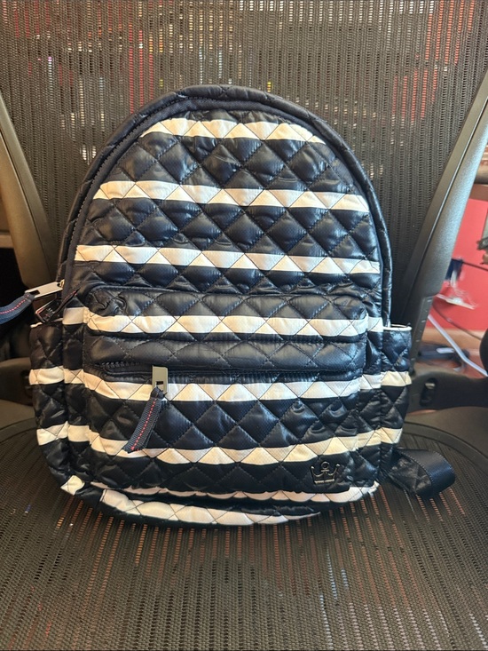 Oliver Thomas Handbags - ⁠OLIVER THOMAS Quilted Backpack Black White Stripe Red Lining Washable